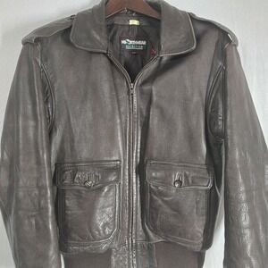 Vtg Northwear Nordstrom Brown Leather Bomber Jacket Mens 38R Leather W Wool Knit